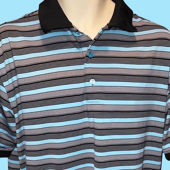 Peter Millar Summer Comfort Blue/Black Stripe Polo Shirt
Size Large - Picture 3 of 6